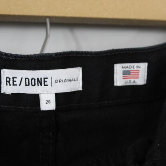 Redone Jeans Womens 26 70s Stovepipe Straight Leg Cropped Black Raw Hem Retro - Picture 8 of 16